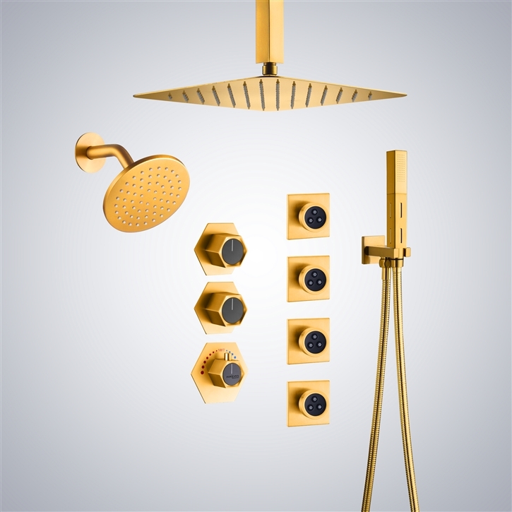Fontana Oliva Mordern Gold Finish High- end Thermostatic Shower Set