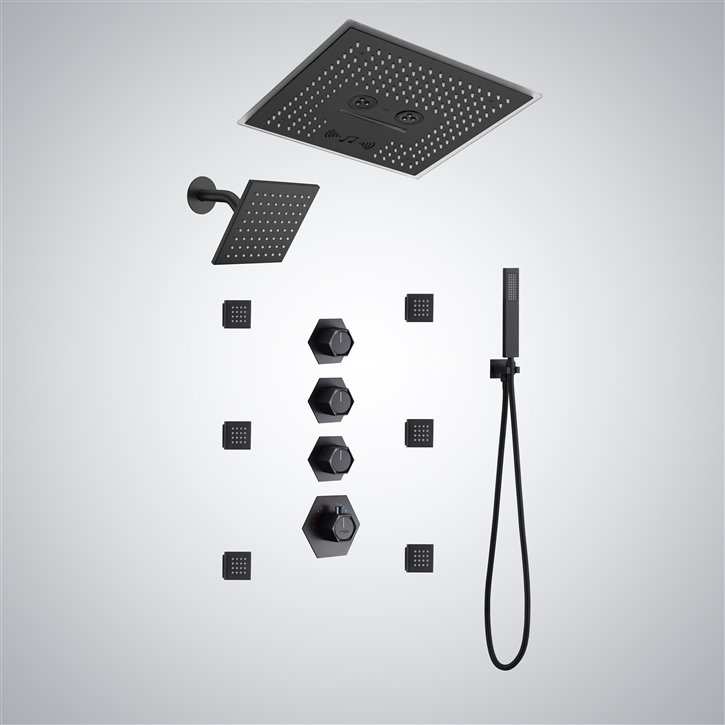 Fontana Arcos Multifunctional Luxury Matte Black Finish Shower Set