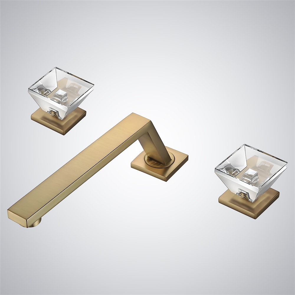 Fontana Sirolo Classy Deck Mounted Dual Crystal Handles Bathroom Sink Faucet In Brushed Gold