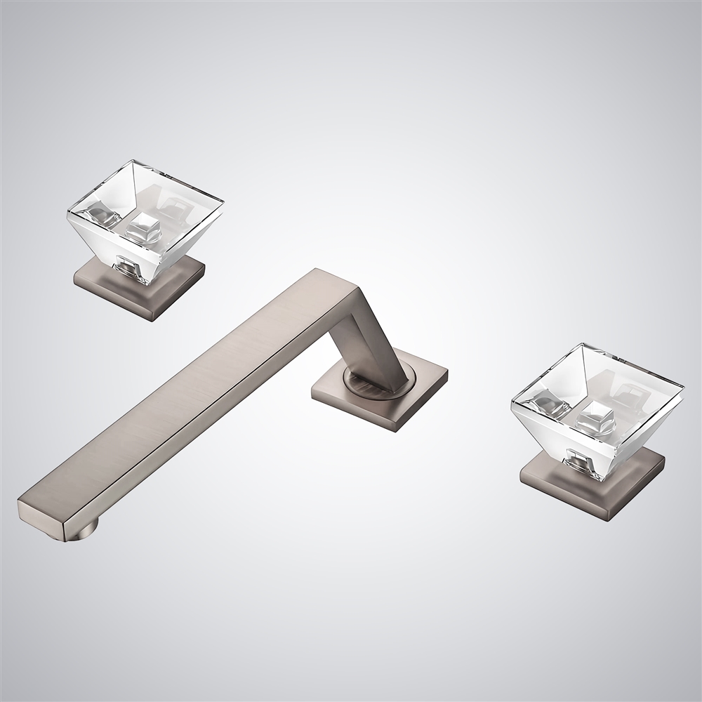 Fontana Sirolo Deck Mounted Dual Crystal Handles Bathroom Sink Faucet In Brushed Nickel Finish