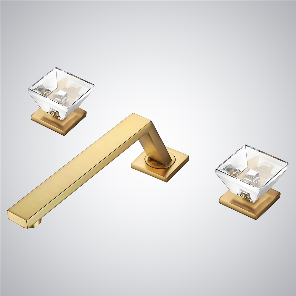 Fontana Sirolo Luxe Gold Finish Transitional Bathroom Sink Faucet With Dual Crystal Handles
