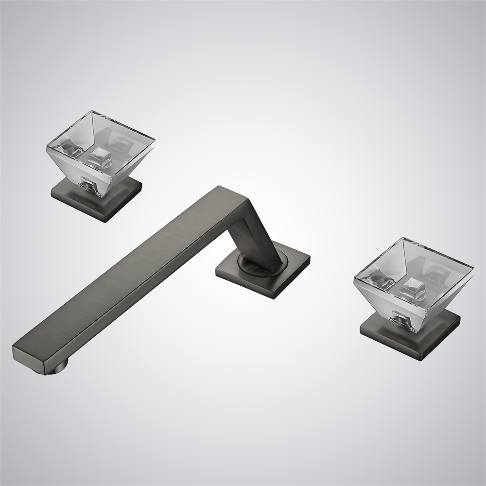 Fontana Sirolo Sophisticated Gun Metal Grey Finish Bathroom Sink Faucet With Dual Crystal Handles