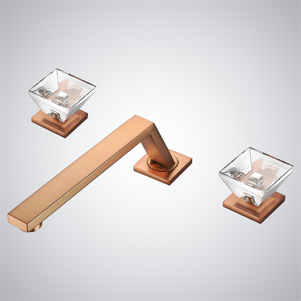 Fontana Sirolo Timeless Rose Gold Dual Crystal Handles Bathroom Sink Faucet
