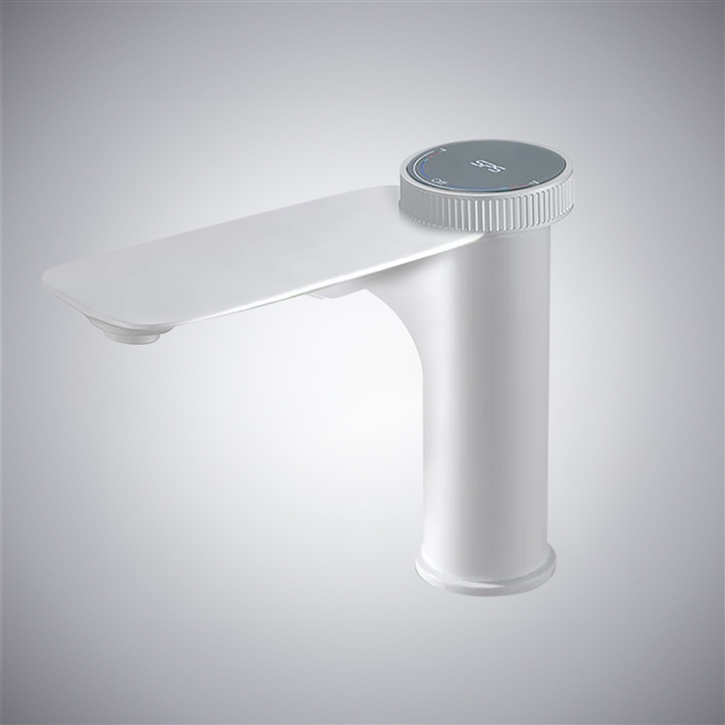 Fontana Ziano Futuristic Bathroom Sink Faucet with Hot & Cold Function in Matte White Finish