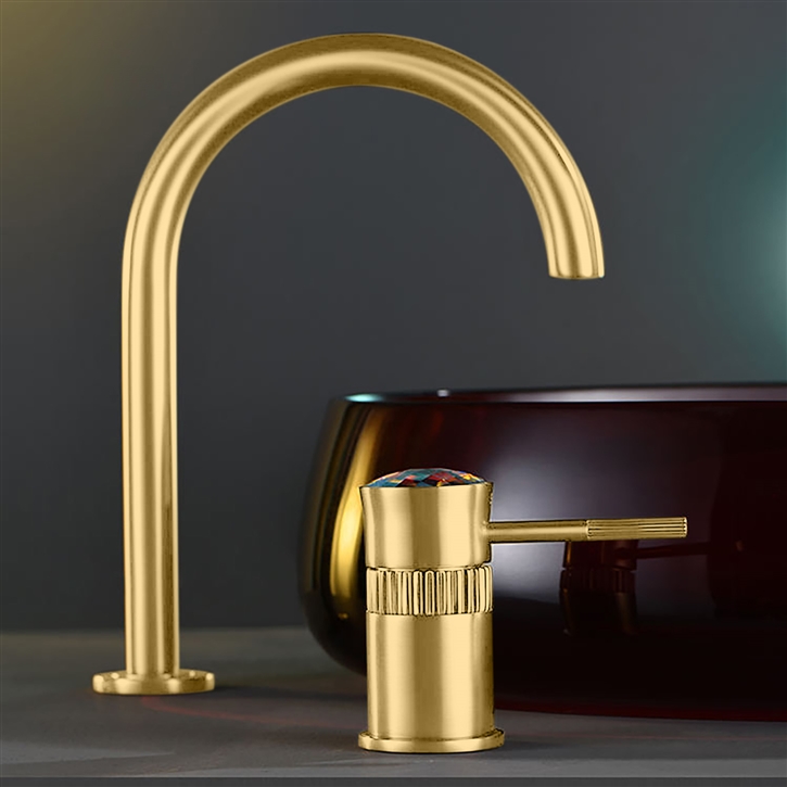Fontana Albino Sleek & Sturdy Brushed Gold Finish Bathroom Sink Faucet With Crystal Handle