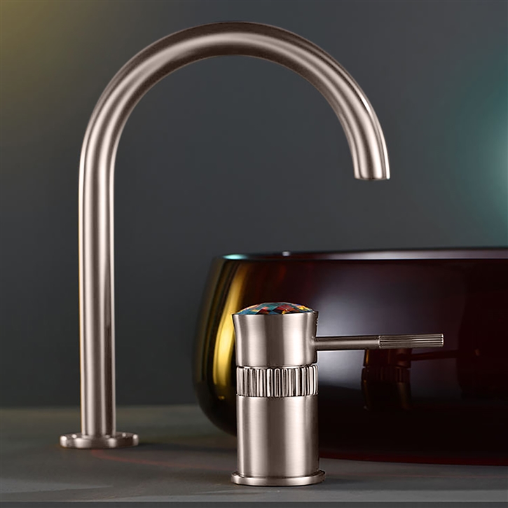 Fontana Albino Minimalist Design Single Crystal Handle Bathroom Sink Faucet In Brushed Nickel