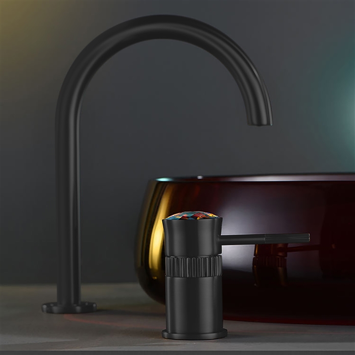 Fontana Albino Perennial Matte Black Finish Bathroom Sink Faucet With Crystal Handle