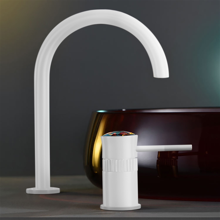 Fontana Albino Perennial Bathroom Sink Faucet With Crystal Handle in Matte White Finish