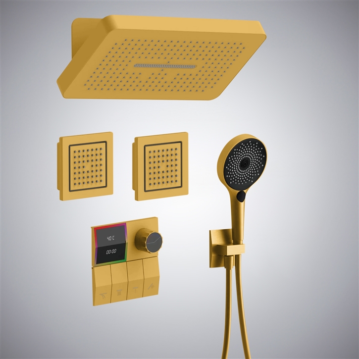 Fontana Guspini Luxe Gold Finish Temperature Control Shower Set With Digital Display Mixer