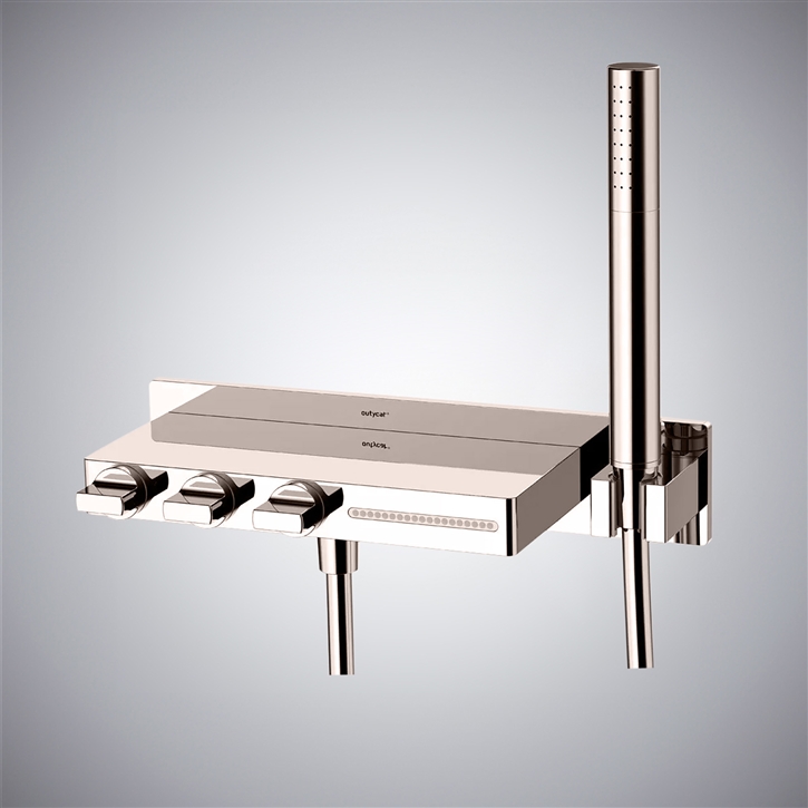 Fontana Dervio Wall Mounted Brushed Nickel Waterfall Bathtub Faucet with Handheld Shower