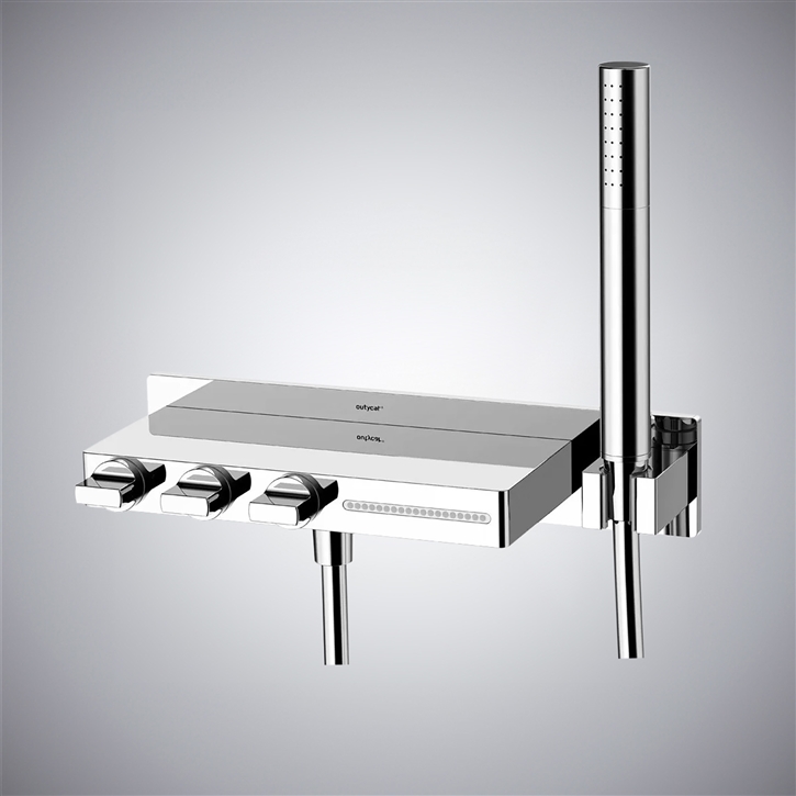 Fontana Dervio Chrome Wall Mounted Waterfall Bathtub Faucet with Handheld Shower