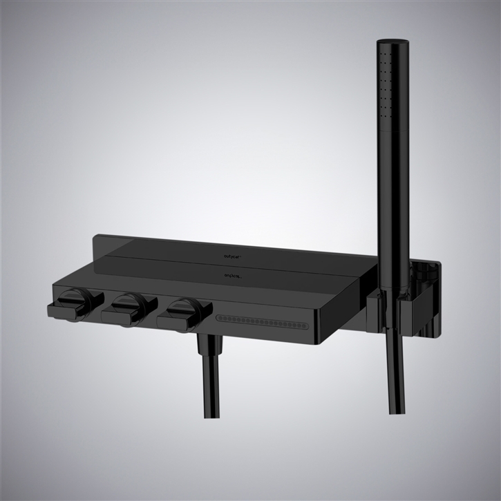 Fontana Dervio Classic Wall Mounted Bathtub Faucet With Handheld Rain Shower in Matte Black Finish
