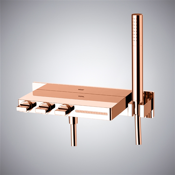 Fontana Dervio Timeless Rose Gold Wall Mounted Bathtub Faucet With Handheld Rain Shower