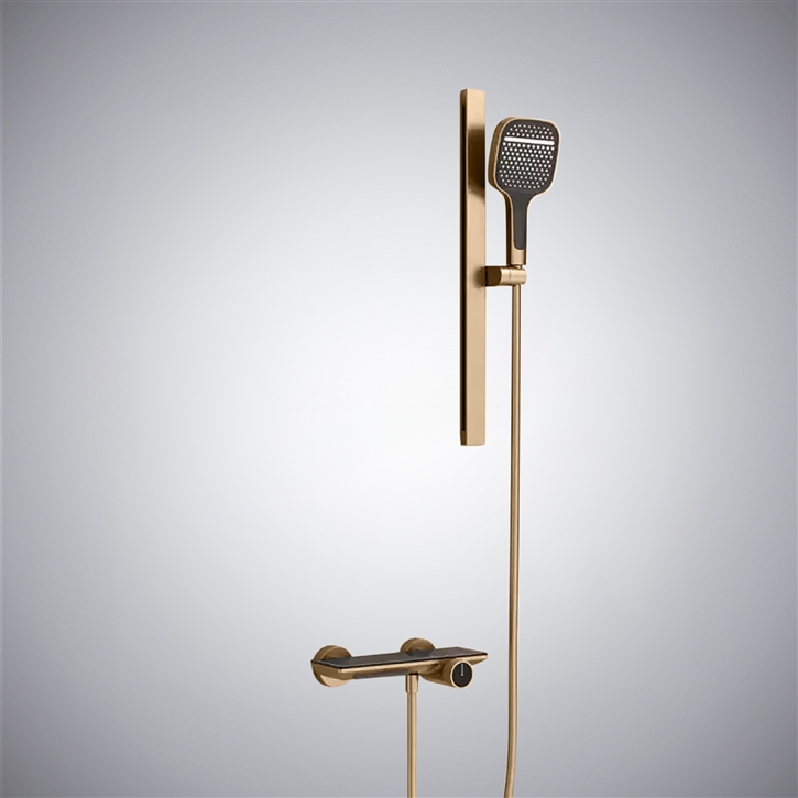 Fontana Nijar Modern Champagne Finish Wall Mounted Shower Faucet with Storage Bar