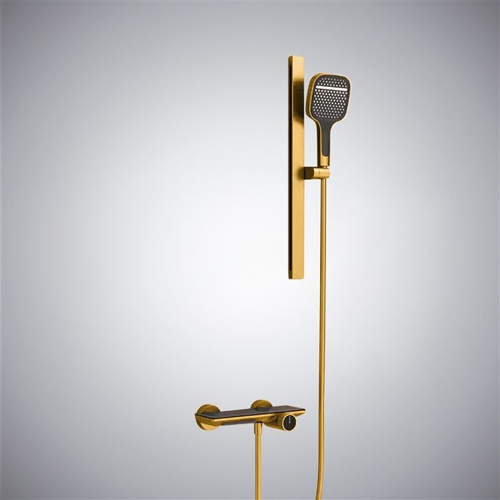 Fontana NÃ­jar Luxe Gold Finish Wall Mounted Shower Faucet With Handheld Rain Shower & Shelf