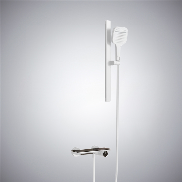 Fontana Nijar Stylish Wall Mounted Shower Faucet with Storage Bar in Matte White Finish