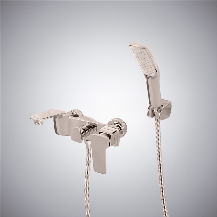 Fontana Illora Unique Wall Mounted Brushed Nickel Bathtub Faucet With Handheld Shower