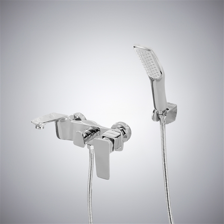 Fontana Illora Classy Wall Mounted Chrome Finish Bathtub Faucet With Handheld Rain Shower