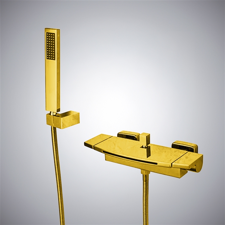 Fontana CehegÃ­n Sophisticated Brushed Gold Single Handle Bathtub Faucet With Handshower