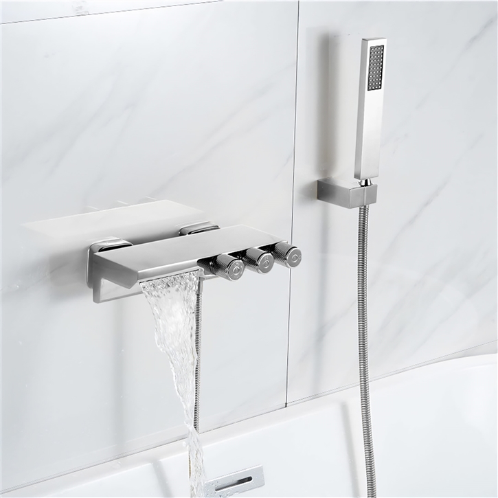 Fontana Estepa Modern Waterfall Wall Mounted Chrome Bathtub Faucet With Rain Handshower