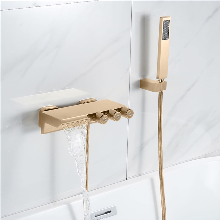Fontana Estepa Eternal Champagne Finish 8 Inches Wall Mounted Bathtub Faucet With Handheld Shower