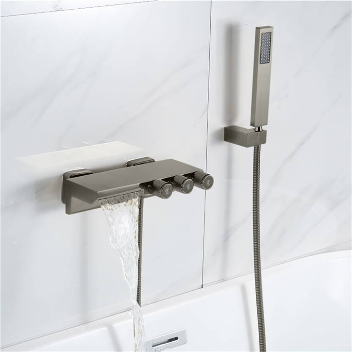 Fontana Estepa Timeless Gun Metal Gray Finish 8 Inches Wall Mounted Bathtub Faucet With Handheld Shower