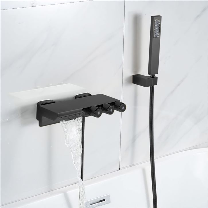 Fontana Estepa Perennial 8 Inches Wall Mounted Bathtub Faucet With Handheld Shower in Matte Black Finish