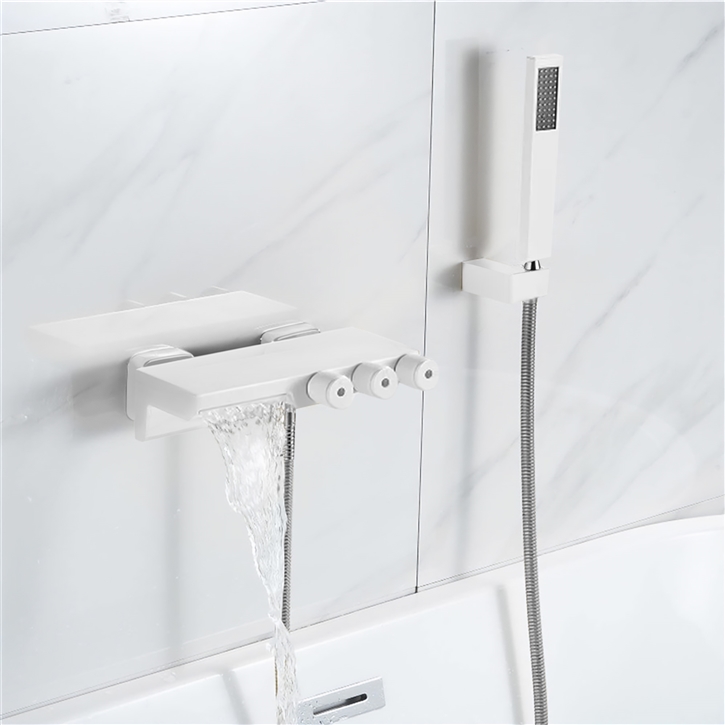 Fontana Estepa Perpetual 8 Inches Wall Mounted Bathtub Faucet With Handheld Shower in Matte White Finish