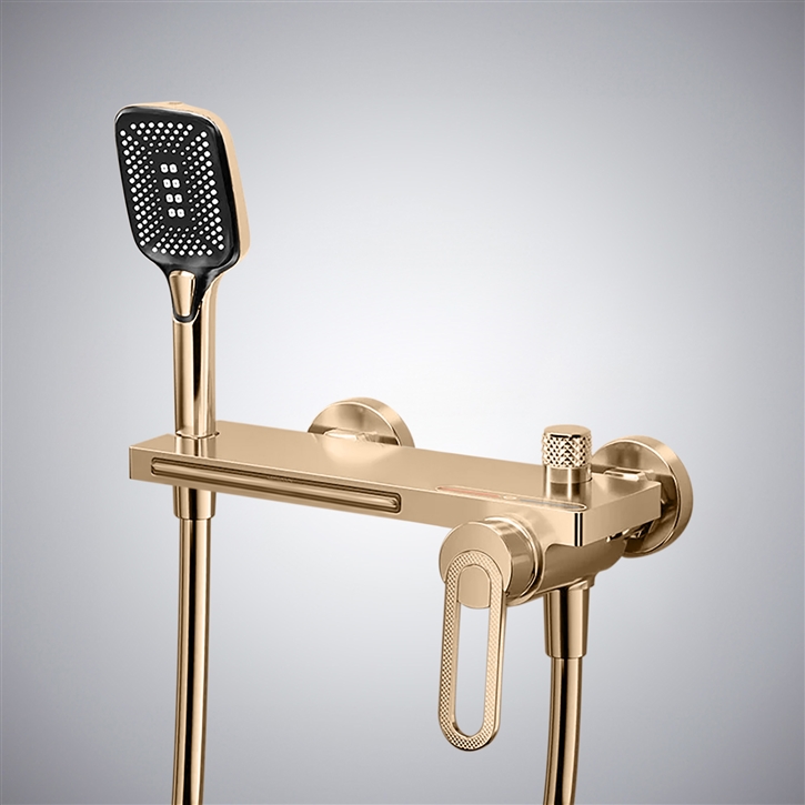 Fontana VerÃ­n Voguish Waterfall Wall Mounted Bathtub Faucet With Storage Bar in Champagne Finish