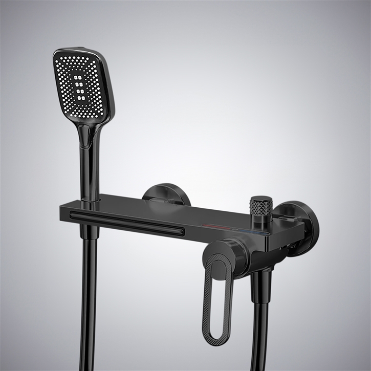 Fontana VerÃ­n Contemporary Waterfall Wall Mounted Bathtub Faucet With Storage Bar in Matte Black Finish