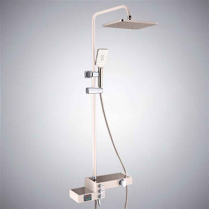 Fontana Arnedo Luxury Wall Mounted 12 Inch Shower Set With Multiple Storage Bar in Brushed Nickel Finish