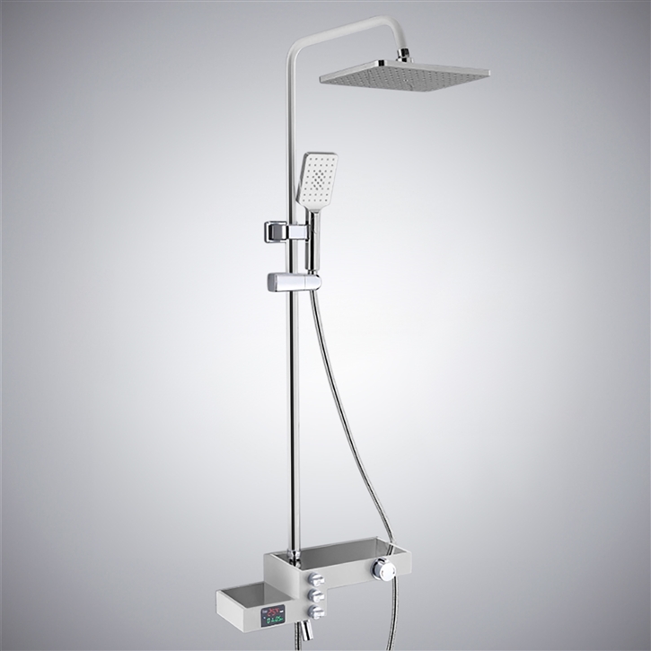 Fontana Arnedo Continental Wall Mounted 12 Inch Shower Set With Multiple Storage Bar in Chrome Finish