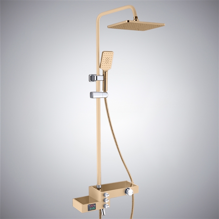 Fontana Arnedo Opulence Champagne Finish Wall Mounted 12 Inch Shower Set With Multiple Storage Bar