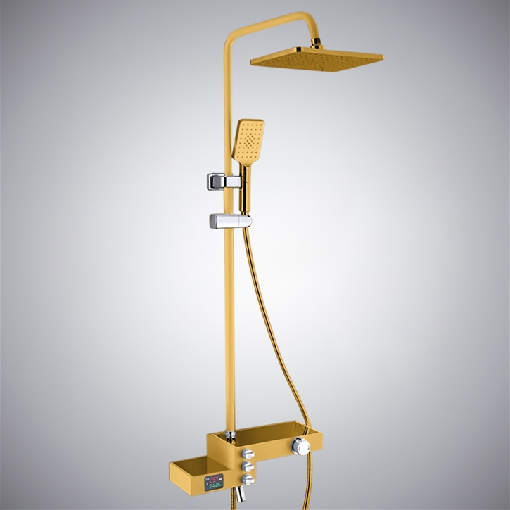 Fontana Arnedo Opulence Gold Finish Wall Mounted 12 Inch Shower Set With Multiple Storage Bar