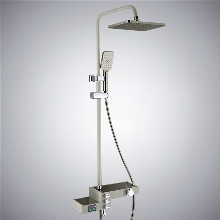Fontana Arnedo Continental Gun Metal Gray Finish Wall Mounted 12 Inch Shower Set With Multiple Storage Bar