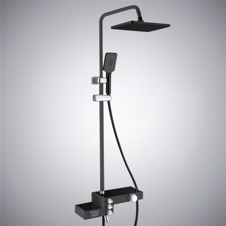 Fontana Arnedo Grandeur Wall Mounted 12 Inch Shower Set With Multiple Storage Bar in Matte Black Finish