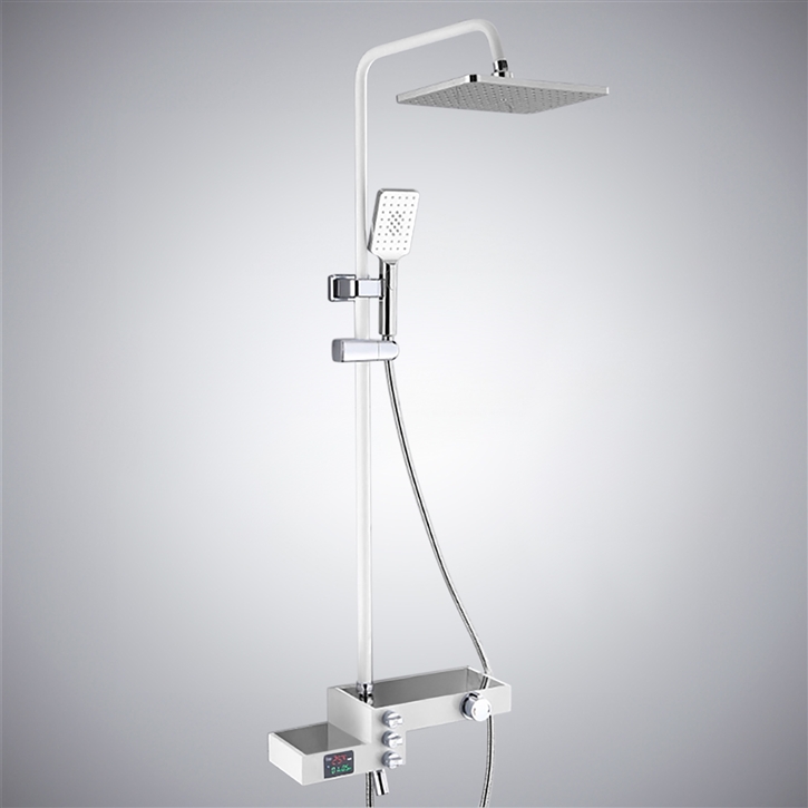Fontana Arnedo Luxury Wall Mounted 12 Inch Shower Set With Multiple Storage Bar in Matte White Finish