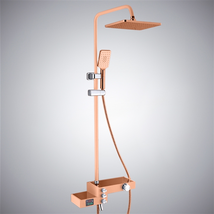 Fontana Arnedo Affluence Rose Gold Finish Wall Mounted 12 Inch Shower Set With Multiple Storage Bar