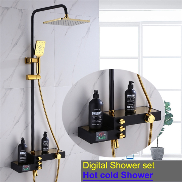 Fontana Mori  Modern Wall Mounted 12 Inch Shower Set With Multiple Storage Bar in Brushed Nickel Finish