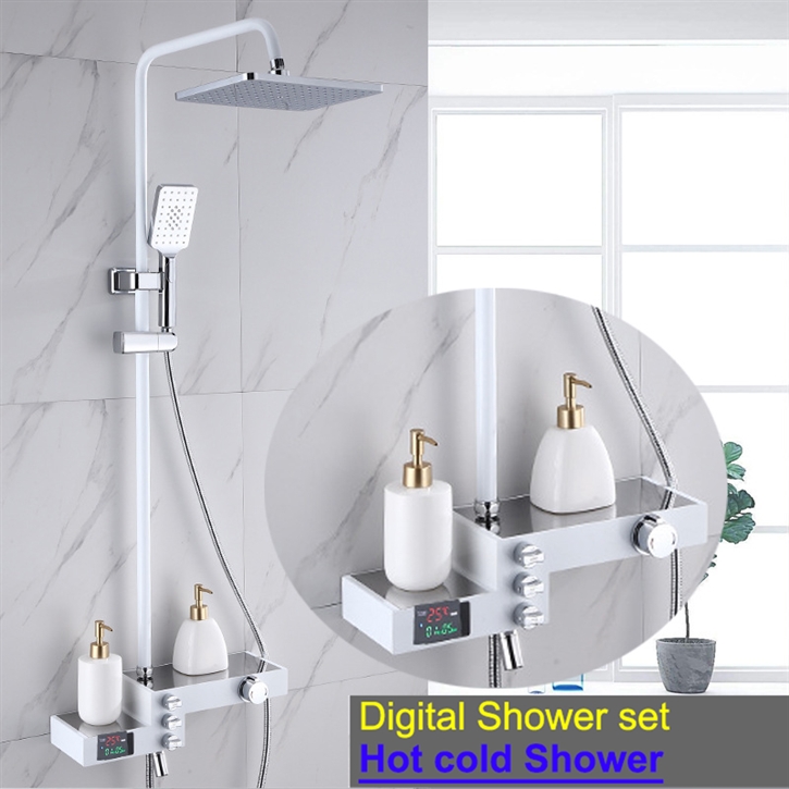 Fontana Mori Luxury Wall Mounted 12 Inch Shower Set With Multiple Storage Bar in Chrome Finish