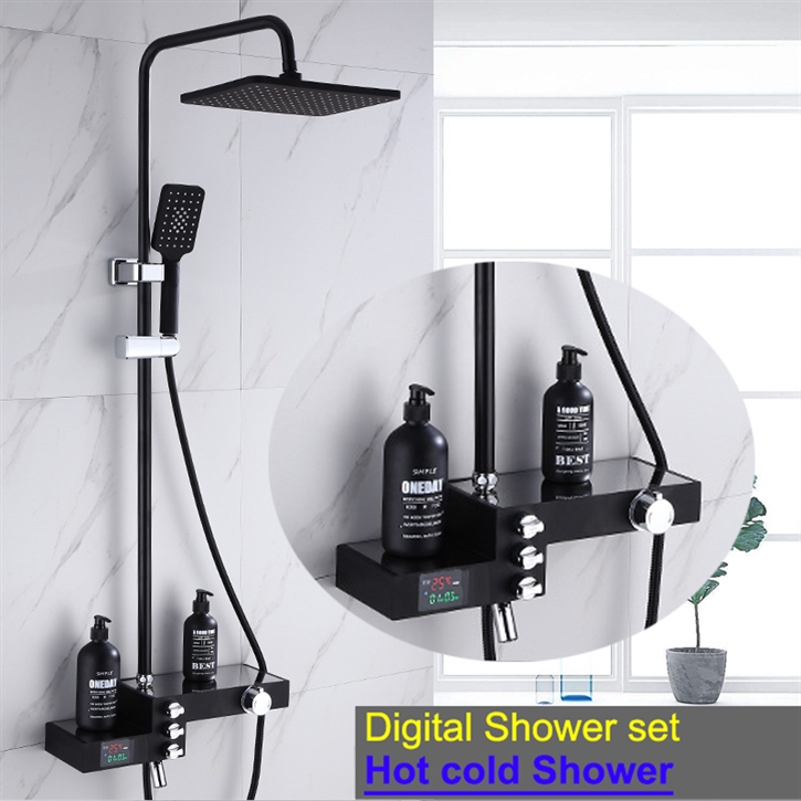 Fontana Mori Splendour Gun Metal Gray Finish Wall Mounted 12 Inch Shower Set With Multiple Storage Bar