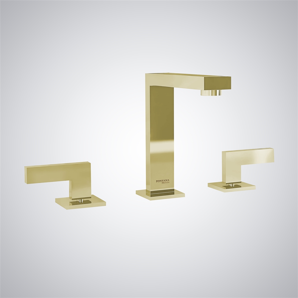 Fontana Aidone Spiffy Brushed Gold Finish Deck Mounted Bathroom Sink Faucet with Dual Handle