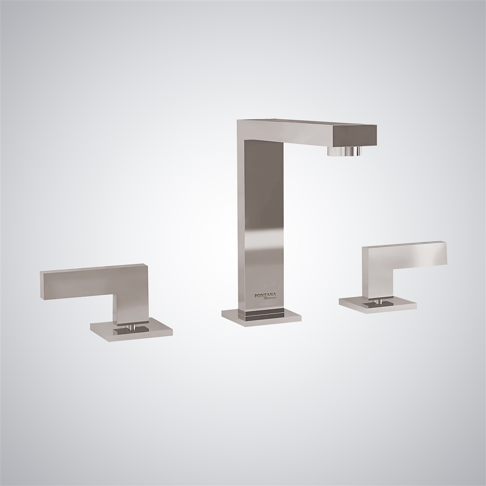 Fontana Aidone Modern Deck Mounted Bathroom Sink Faucet with Dual Handle in Brushed Nickel Finish