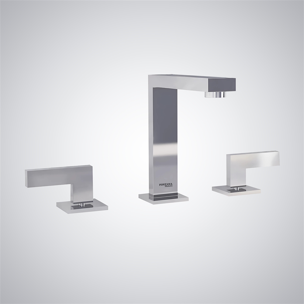 Fontana Aidone Contemporary Deck Mounted Chrome Finish Bathroom Sink Faucet with Dual Handle
