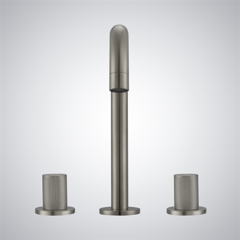Fontana Bagnara Sleek Gun Metal Gray Finish Deck Mounted Bathroom Sink Faucet with Dual Knob