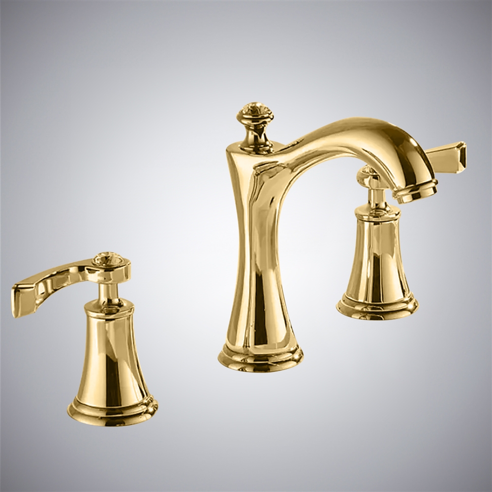 Fontana Saiyue Vintage Brushed Gold Finish Dual Handles Crystal Top Bathroom Sink Faucet