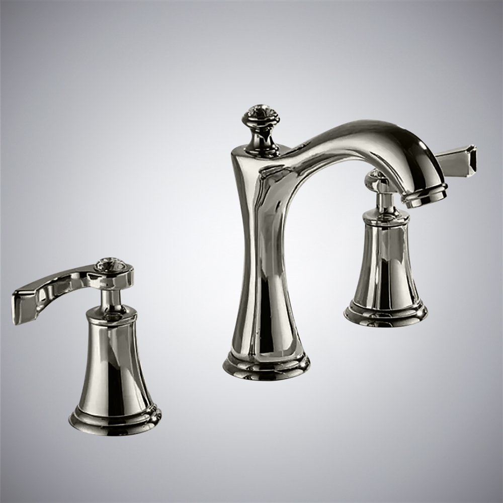 Fontana Saiyue Asthetic Dual Handles Crystal Top Bathroom Sink Faucet in Gun Metal Gray Finish
