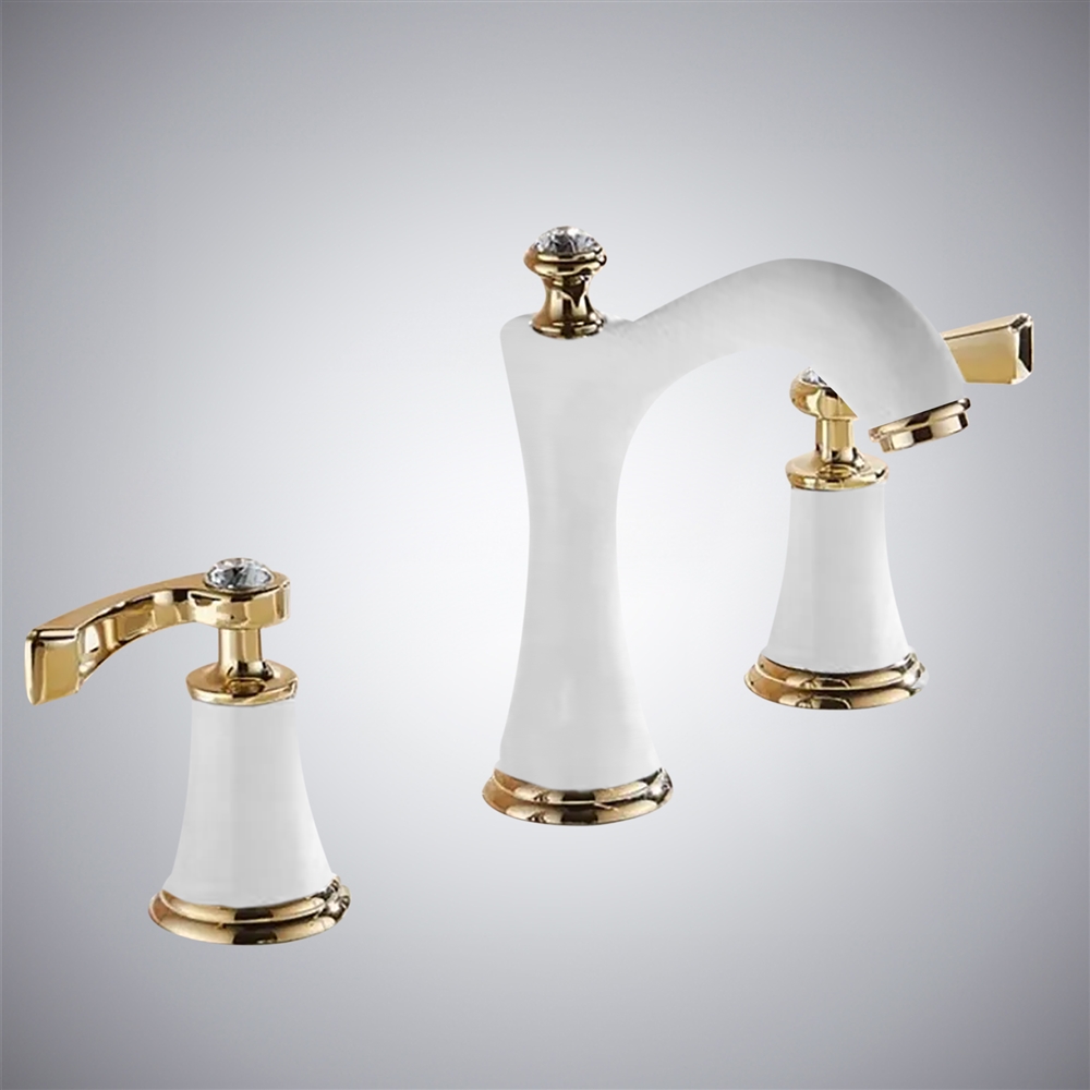 Fontana Saiyue Pristine Matte White Finish Dual Handles Crystal Top Bathroom Sink Faucet