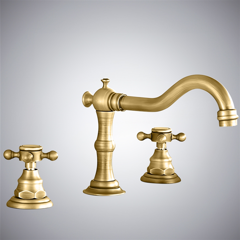 Fontana Eulma Classic Deck Mounted Double Handle Bathroom Sink Faucet in Brushed Gold Finish