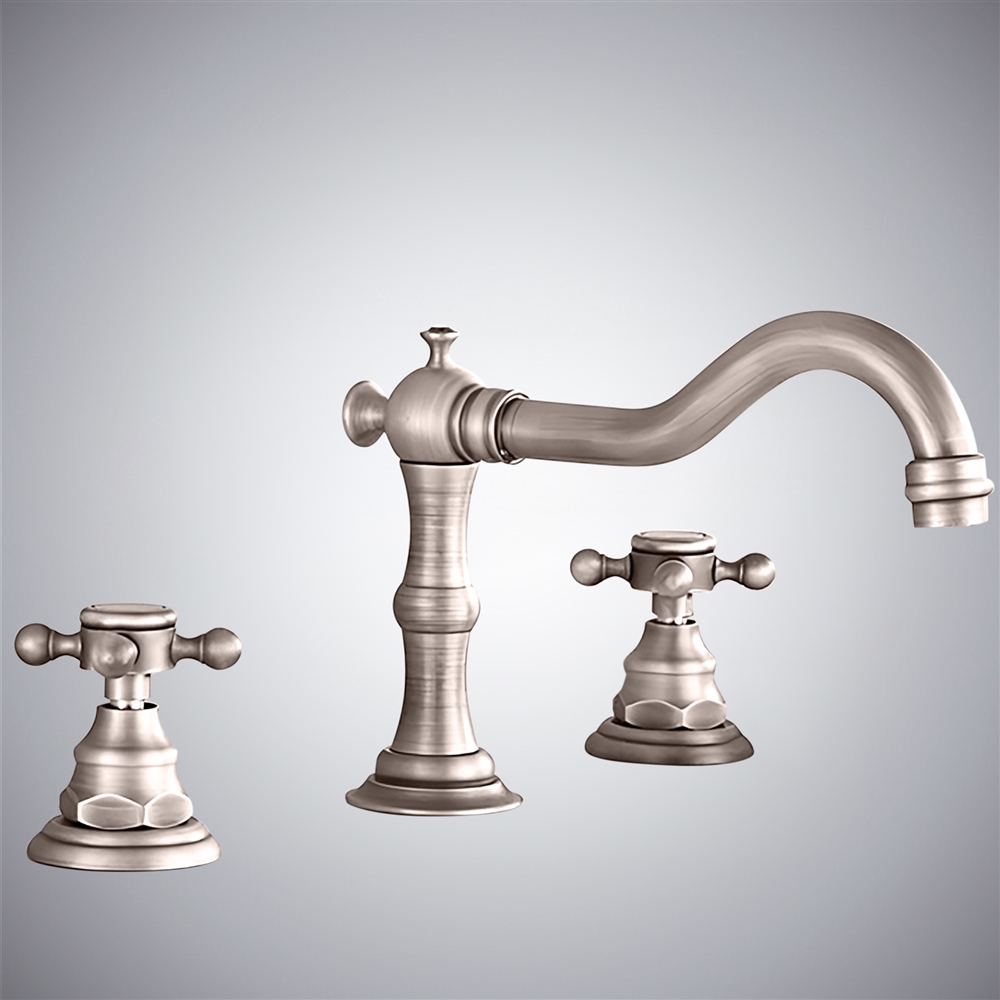 Fontana Eulma Antique Deck Mounted Brushed Nickel Finish Double Handle Bathroom Sink Faucet
